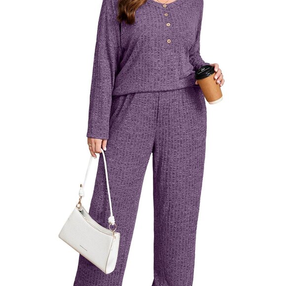 Plus Size Two Piece Set Oversized Crewneck Wide Leg Pants Loungewear Tracksuit